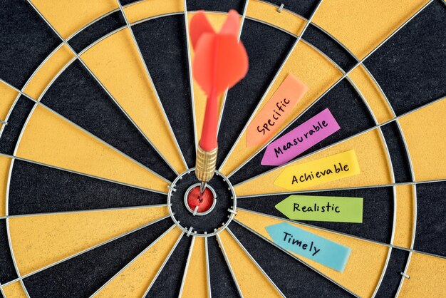 words smart goals with dart target on dartboard