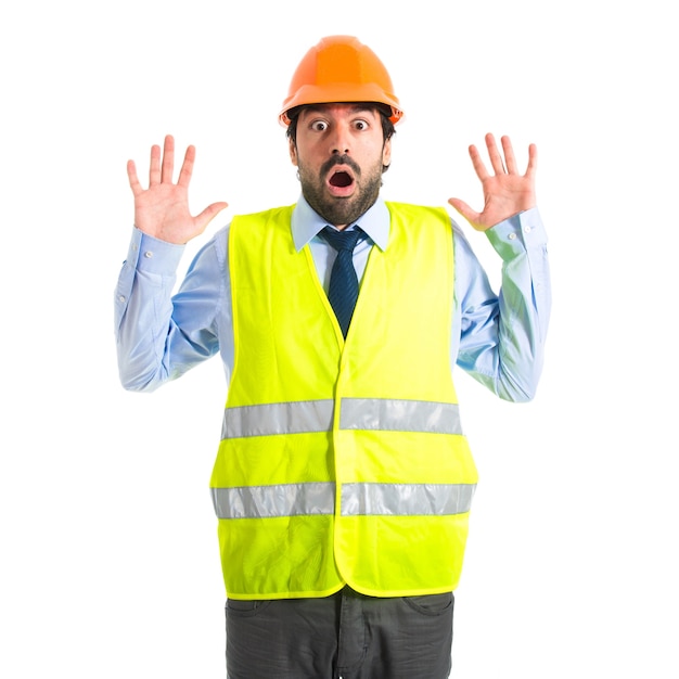 Worker doing surprise gesture