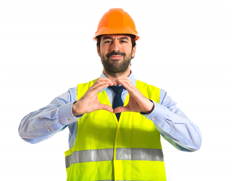 Free Photo worker making a heart with his hands