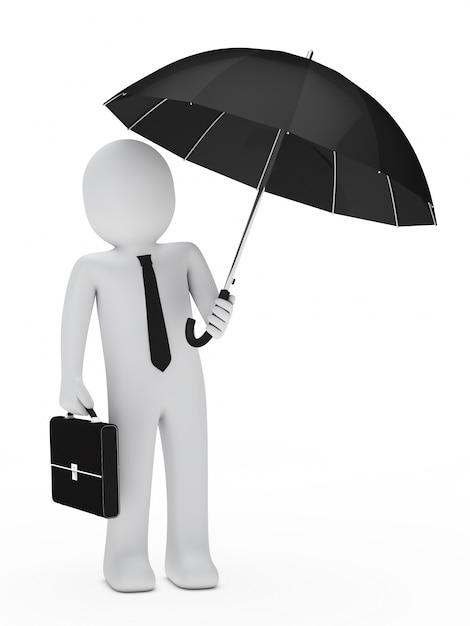 Worker with tie holding an umbrella