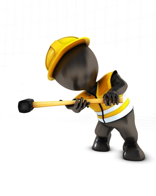 Worker with yellow hat and tenderizer