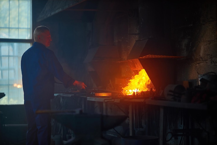 Free Photo worker working near special heating equipment