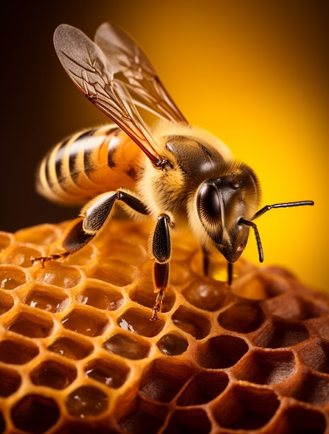 Free photo working bee filling honey combs