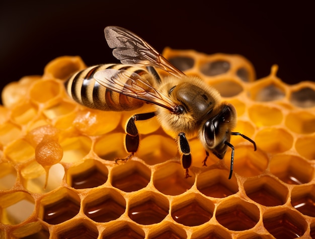 Free photo working bee filling honey combs