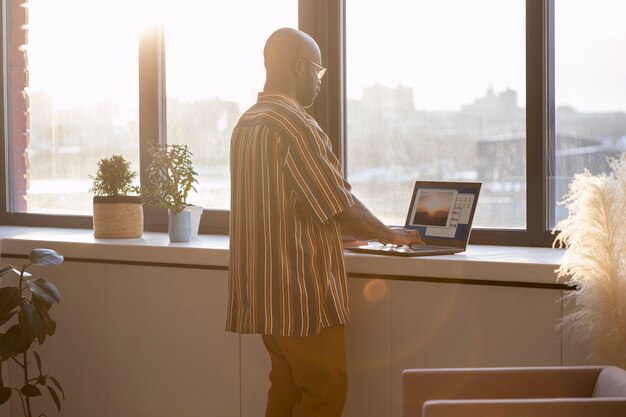 Free Photo working from home in ergonomic workstation