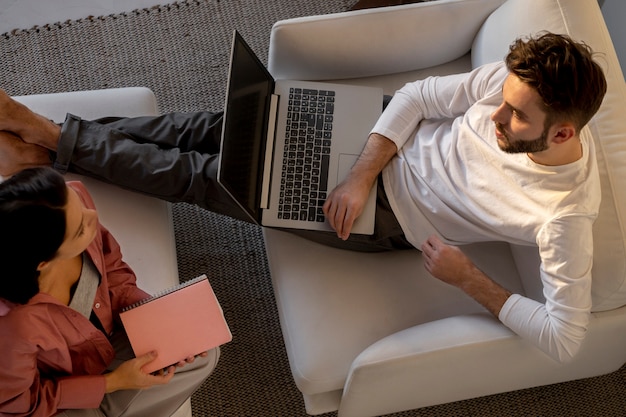 Free photo working from home in ergonomic workstation