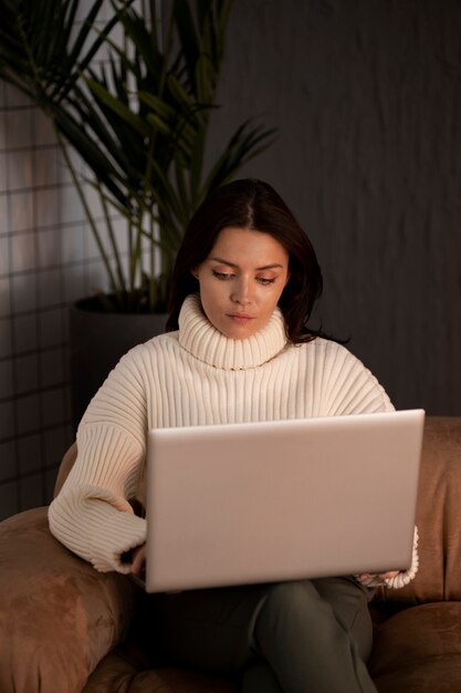 Free photo working from home in ergonomic workstation