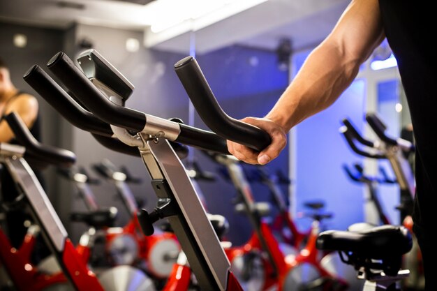 Working out on the exercise bike