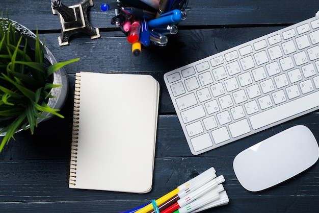 Working place on wooden table