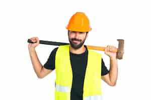 Free photo workman with ax over white background