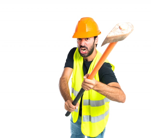 Free photo workman with ax over white background