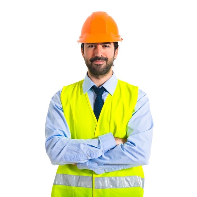 Workman with his arms crossed