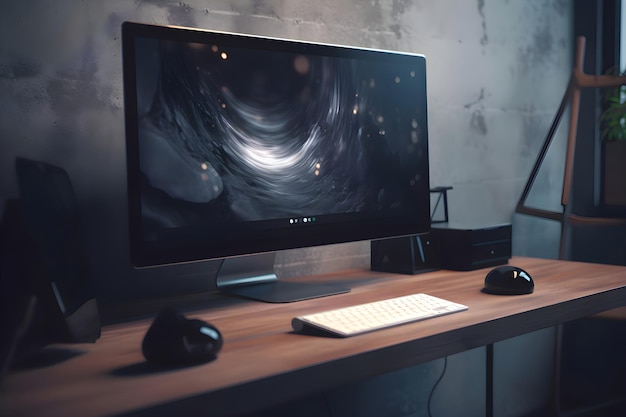 Free photo workplace with computer mouse and keyboard on wooden table in modern office