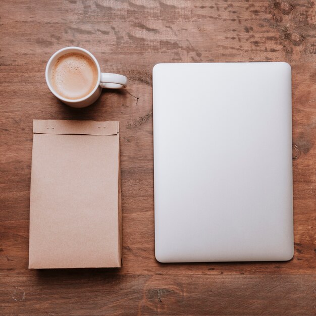 Workspace concept with coffee and tea