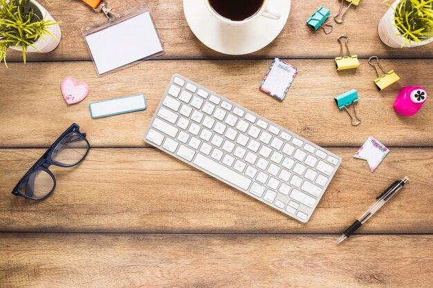 Workspace with keypad glasses and stationary