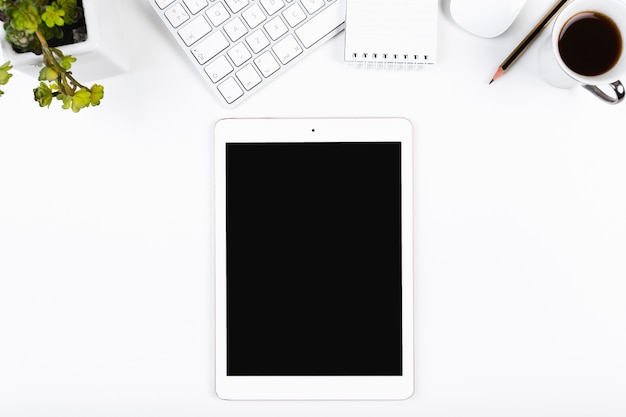 Workspace with tablet and keyboard