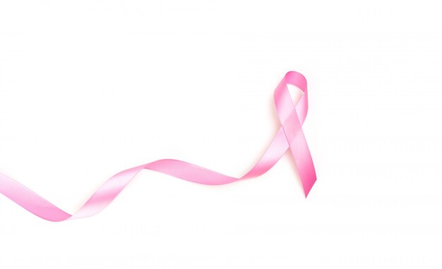 World cancer day : Breast Cancer Awareness Ribbon on white Backg