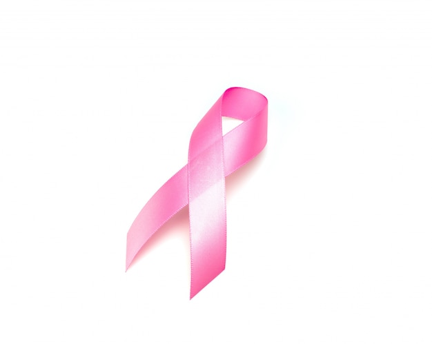 World cancer day : Breast Cancer Awareness Ribbon on white Backg