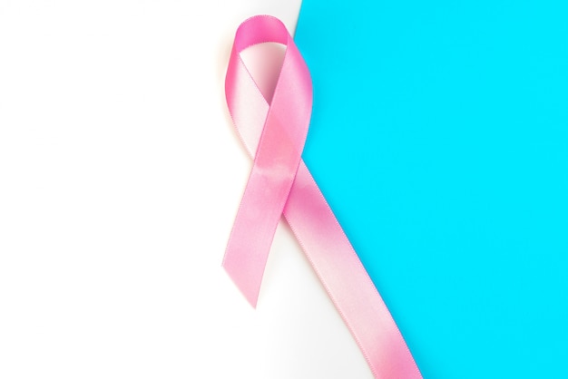 World cancer day : Breast Cancer Awareness Ribbon on white Backg