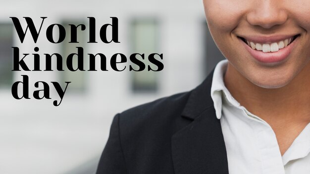 Free photo world kindness day banner with woman smiling