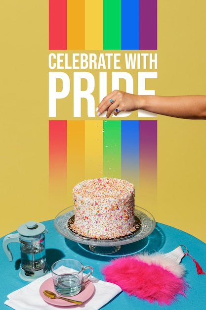 Free photo world pride day party arrangement with cake