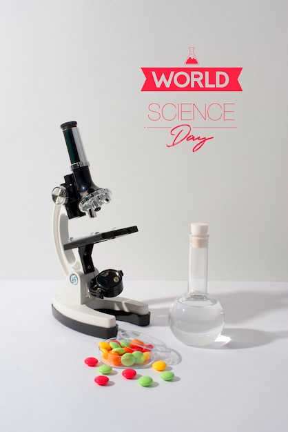 World science day arrangement with microscope