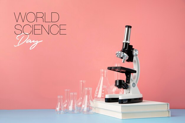 World science day arrangement with microscope