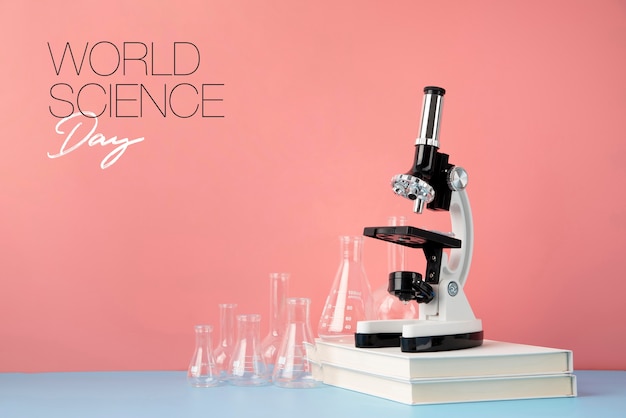 World science day arrangement with microscope