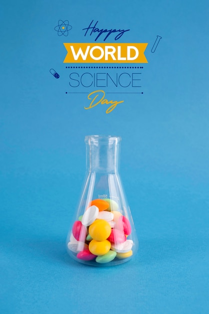 World science day assortment with medical pills