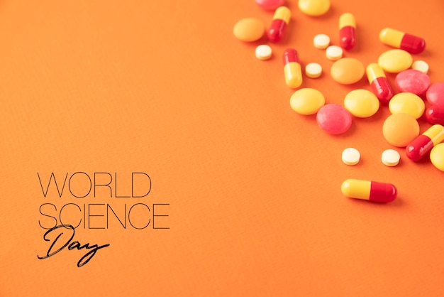 World science day assortment with medical pills