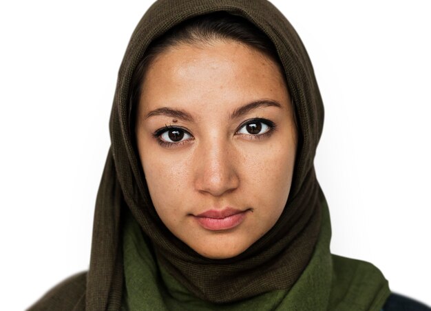 흰색 배경의 Worldface-이란 여성