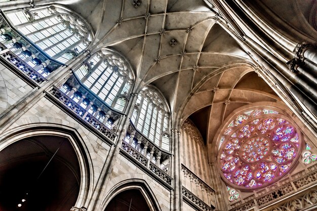 Worm's eye view shot of the ceiling of St. Vitus Cathedral in Prague, Czech Republic