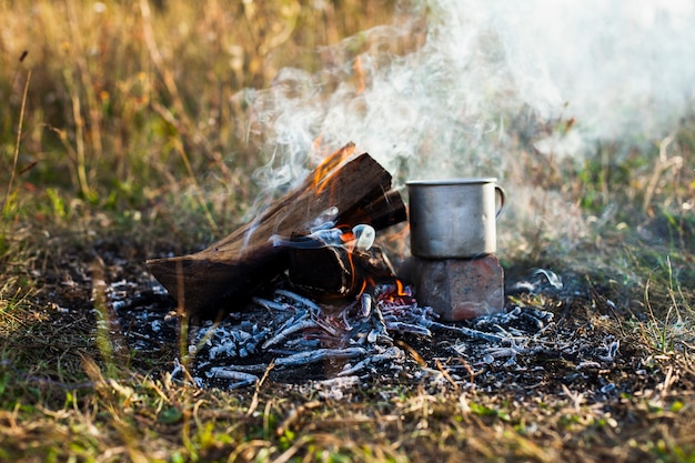 Worming up drink process on fire