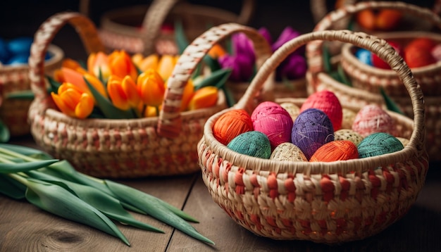 Free photo woven wicker basket holds fresh multi colored fruit generated by ai