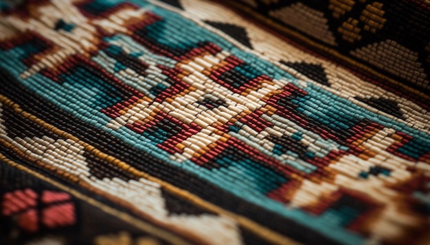 Плетеный ковер из шерстяного гобелена с замысловатым геометрическим орнаментом, созданным искусственным интеллектом