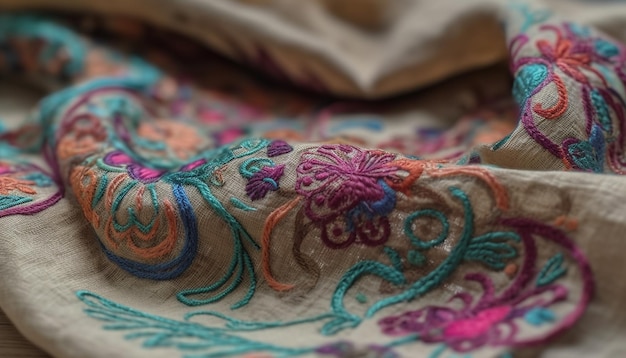 AIによって生成された華麗な刺繍模様を織り込んだウールテキスタイル