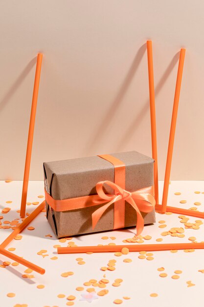 Wrapped gift box on table