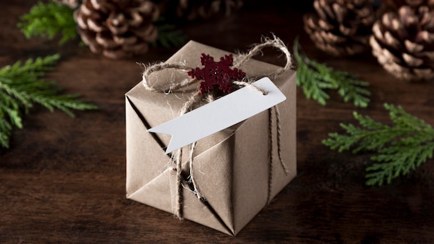 Wrapped gift with blank tag