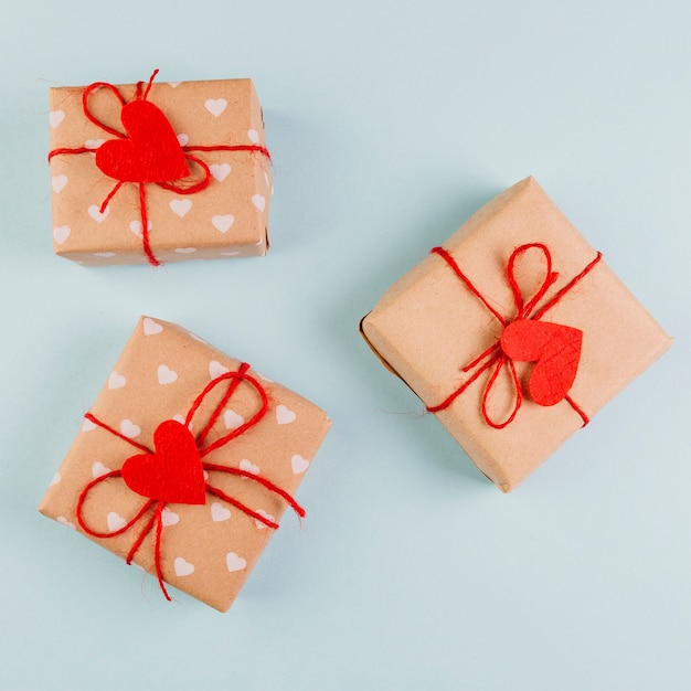 Wrapped gifts for Valentine's with hearts decorations