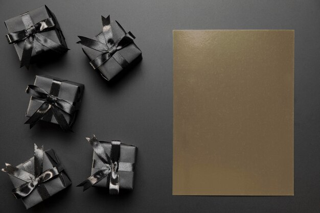 Wrapped gifts with brown empty card