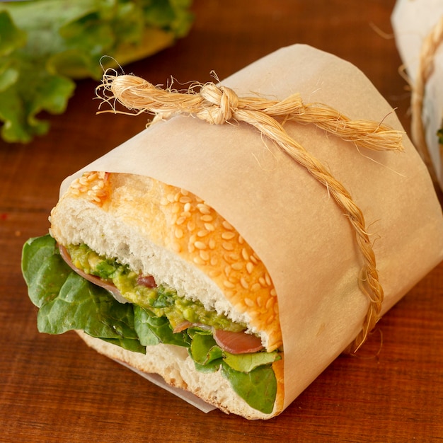 Free photo wrapped organic sandwich