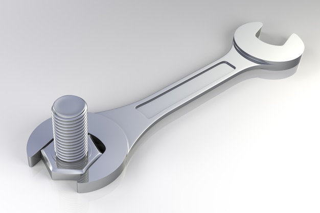 Инструмент гаечный ключ с болтом. 3d-рендеринг