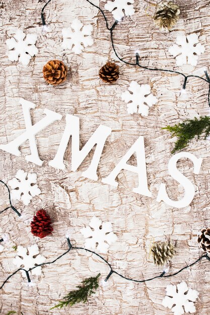 Xmas inscription with garland 