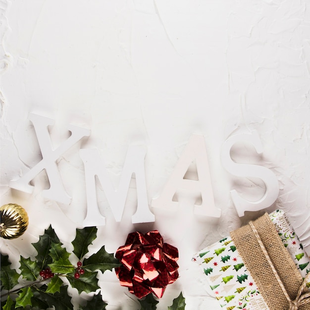 Free photo xmas title near christmas decorations