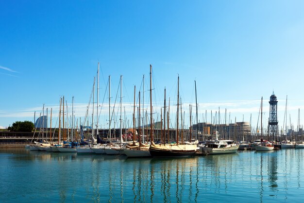 yachts lying at Port Vell. Barcelona