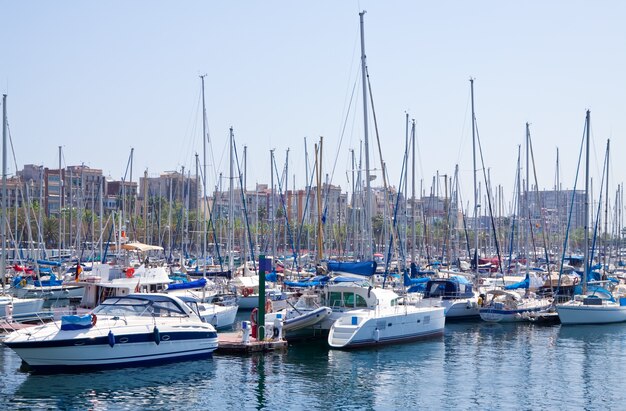yachts lying at Port Vell.