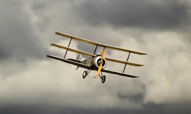 Free photo yellow antonov an-2 in the dark cloudy sky