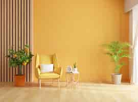 Free photo yellow armchair in living room with copy space