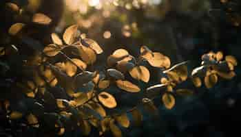 Free photo yellow autumn leaves on green forest branch generated by ai