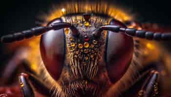 Foto gratuita messa a fuoco nitida dell'ape gialla sul fiore in primo piano generato dall'intelligenza artificiale